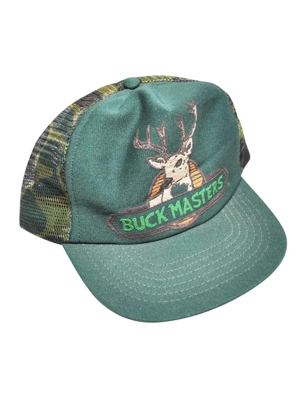 Vintage Buck Masters 90s Green Trucker Hunting Deer Snapback